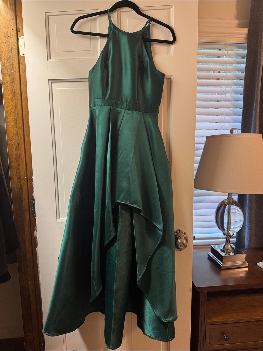 Emerald Green Satin High-Low Dress